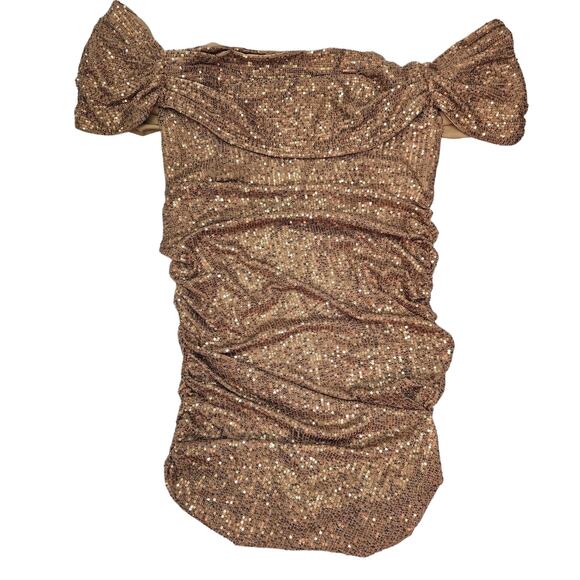 Pretty Little Thing Dress Womens 16 Sequin Off Shoulder Mini Party Ruched New - Picture 2 of 15